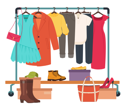 pop up shop graphic showing clothes and accessories